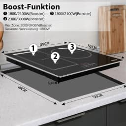 Cooksir Induction Hob with Frame,60 cm Built-in Hob 3 Plates,6800W,Flex Zone for Grill,Slide Control Touch Control,Child Lock