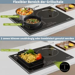 Cooksir Induction Hob with Frame,60 cm Built-in Hob 3 Plates,6800W,Flex Zone for Grill,Slide Control Touch Control,Child Lock