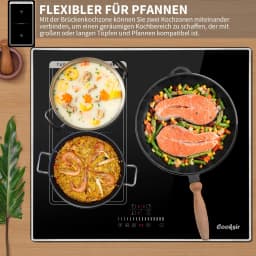 Cooksir Induction Hob with Frame,60 cm Built-in Hob 3 Plates,6800W,Flex Zone for Grill,Slide Control Touch Control,Child Lock