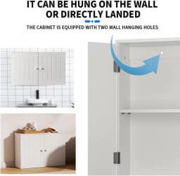 EFAN Storage Cabinet, Freestanding/Wall Mounted Bathroom Unit with Adjustable Shelf, Multi-purpose Waterproof Cupboard Furniture
