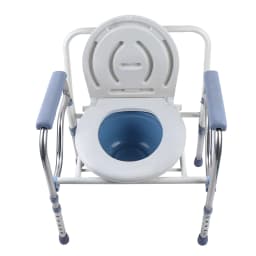 Folding Height Adjustable Commode Chair Stainless Steel Toilet Chair with Bucket Lid Armrests for Disabled Elderly