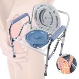 Folding Height Adjustable Commode Chair Stainless Steel Toilet Chair with Bucket Lid Armrests for Disabled Elderly