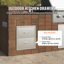 SucceBuy 18x20.6inch Outdoor Kitchen Drawers Flush Mount Double BBQ Drawers Stainless Steel with Handle for Outdoor Kitchens