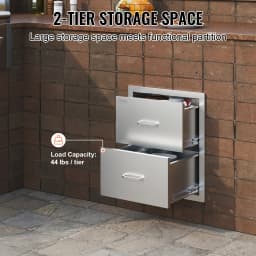 SucceBuy 18x20.6inch Outdoor Kitchen Drawers Flush Mount Double BBQ Drawers Stainless Steel with Handle for Outdoor Kitchens
