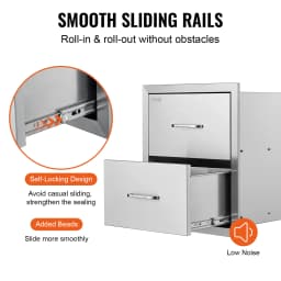 SucceBuy 18x20.6inch Outdoor Kitchen Drawers Flush Mount Double BBQ Drawers Stainless Steel with Handle for Outdoor Kitchens