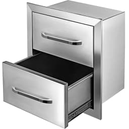 SucceBuy 18x20.6inch Outdoor Kitchen Drawers Flush Mount Double BBQ Drawers Stainless Steel with Handle for Outdoor Kitchens