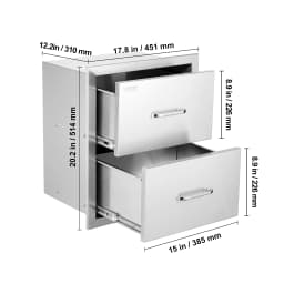 SucceBuy 18x20.6inch Outdoor Kitchen Drawers Flush Mount Double BBQ Drawers Stainless Steel with Handle for Outdoor Kitchens