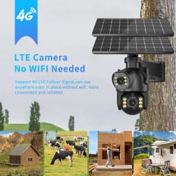 8MP 4K Outdoor 4G SIM Card Solar Camera Dual Lens Binocular Camera PIR Human Body Sensing Security Video 64GB Card Solar Camera