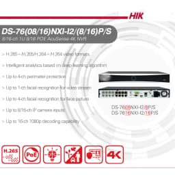 Hikvision 4K NVR DS-7608NXI-I2/8P/S DS-7616NXI-I2/16P/S 8CH 16CH POE Port AcuSense Facial Recognition Network Video Recorder