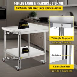 SucceBuy Stainless Steel Prep Table 440lbs Load Capacity Heavy Duty Metal Worktable Commercial Workstation for Kitchen