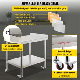 SucceBuy Stainless Steel Prep Table 440lbs Load Capacity Heavy Duty Metal Worktable Commercial Workstation for Kitchen