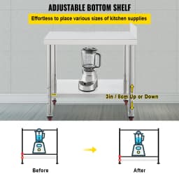 SucceBuy Stainless Steel Prep Table 440lbs Load Capacity Heavy Duty Metal Worktable Commercial Workstation for Kitchen
