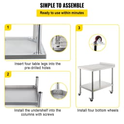 SucceBuy Stainless Steel Prep Table 440lbs Load Capacity Heavy Duty Metal Worktable Commercial Workstation for Kitchen