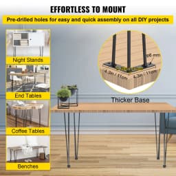 SucceBuy Hairpin Table Legs Black Set of 4 Desk Legs 3 Rods for Bench Desk Dining Chairs Carbon Steel DIY Heavy Duty Furniture