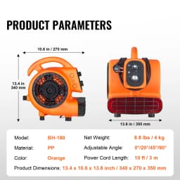 SucceBuy Floor Blower 1400 RPM 4000 CFM Air Mover for Drying and Cooling Carpet Dryer Fan with 3 Angles Timer 3-Speed Adjustment