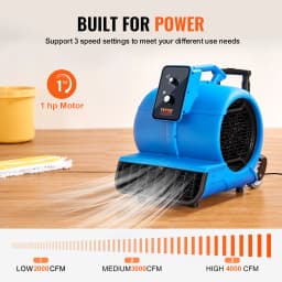 SucceBuy Floor Blower 1400 RPM 4000 CFM Air Mover for Drying and Cooling Carpet Dryer Fan with 3 Angles Timer 3-Speed Adjustment