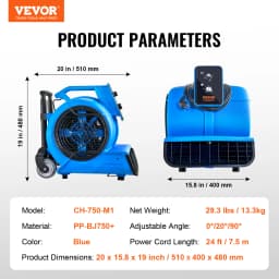 SucceBuy Floor Blower 1400 RPM 4000 CFM Air Mover for Drying and Cooling Carpet Dryer Fan with 3 Angles Timer 3-Speed Adjustment