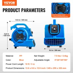 SucceBuy Floor Blower 1400 RPM 4000 CFM Air Mover for Drying and Cooling Carpet Dryer Fan with 3 Angles Timer 3-Speed Adjustment