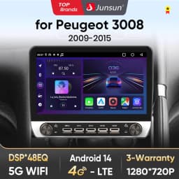 Junsun 10" Button Car Radio forPeugeot 3008 2009-2015 GPS Multimedia Stereo BT FM RDS Wireless CarPlay for Apple Android Auto 4G