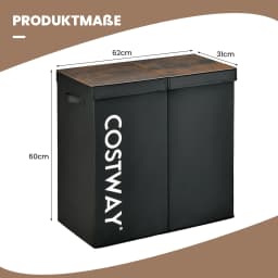 115L laundry basket with lid, laundry collector 2 hand fan, non-woven fabric laundry box with handles, 62x31x60 cm, Black