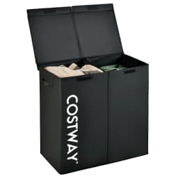 115L laundry basket with lid, laundry collector 2 hand fan, non-woven fabric laundry box with handles, 62x31x60 cm, Black