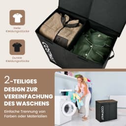 115L laundry basket with lid, laundry collector 2 hand fan, non-woven fabric laundry box with handles, 62x31x60 cm, Black