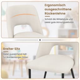 Set of 2 Dining Room chairs Padded Kitchen chairs with Backrest, armless upholstery chairs seat height 49cm modern chair for