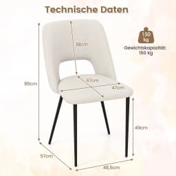 Set of 2 Dining Room chairs Padded Kitchen chairs with Backrest, armless upholstery chairs seat height 49cm modern chair for