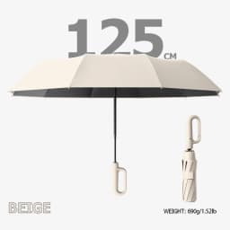 Automatic Umbrella Water Resistant Anti-slip Handle Protective Sleeve Fold 10 Ribs Umbrella for Men and Women Carabiner Handle T