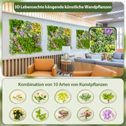 2x50 cm Artificial Hend plants Wall Panels With Diverse Art plants Simulated Lawn Wall Panels