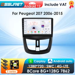 360Camera Android 13 Car Radio For PEUGEOT 207 207CC 2006-2015 Car Multimedia GPS 4G Carplay Intelligent Screen autoradio SWC