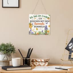 Putuo Decor 1pc German Irregular Square Wooden Hanging Sign, Lch Bin Im Garten, Wall Art Decoration for Home Farmhouse