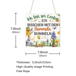 Putuo Decor 1pc German Irregular Square Wooden Hanging Sign, Lch Bin Im Garten, Wall Art Decoration for Home Farmhouse