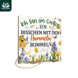 Putuo Decor 1pc German Irregular Square Wooden Hanging Sign, Lch Bin Im Garten, Wall Art Decoration for Home Farmhouse