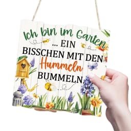 Putuo Decor 1pc German Irregular Square Wooden Hanging Sign, Lch Bin Im Garten, Wall Art Decoration for Home Farmhouse