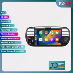 Hizpo 7 Inch 8 Core Car Radio Stereo for FIAT 500 2007-2015 GPS 2din Autoradio CarPlay Android 13 Auto Navigation Head Unit Wifi