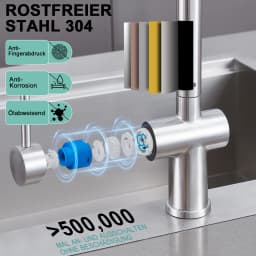 Oeegoo Low Pressure Kitchen Tap, Extendible,Two Water Jet Types,360°Rotatable Mixer Tap Kitchen for Boiler, Brushed