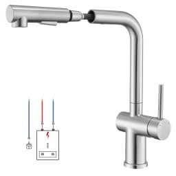 Oeegoo Low Pressure Kitchen Tap, Extendible,Two Water Jet Types,360°Rotatable Mixer Tap Kitchen for Boiler, Brushed