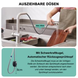 Oeegoo Low Pressure Kitchen Tap, Extendible,Two Water Jet Types,360°Rotatable Mixer Tap Kitchen for Boiler, Brushed