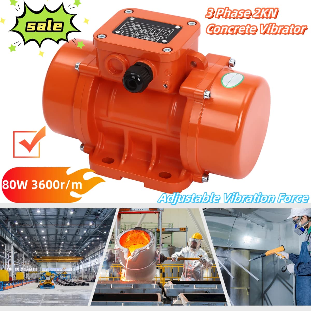 3 Phase 2KN Concrete Vibrator Vibration Motor Vibrating Tool 180W 3600r/mi For Mining, Metallurgy, Electric Power, Construction