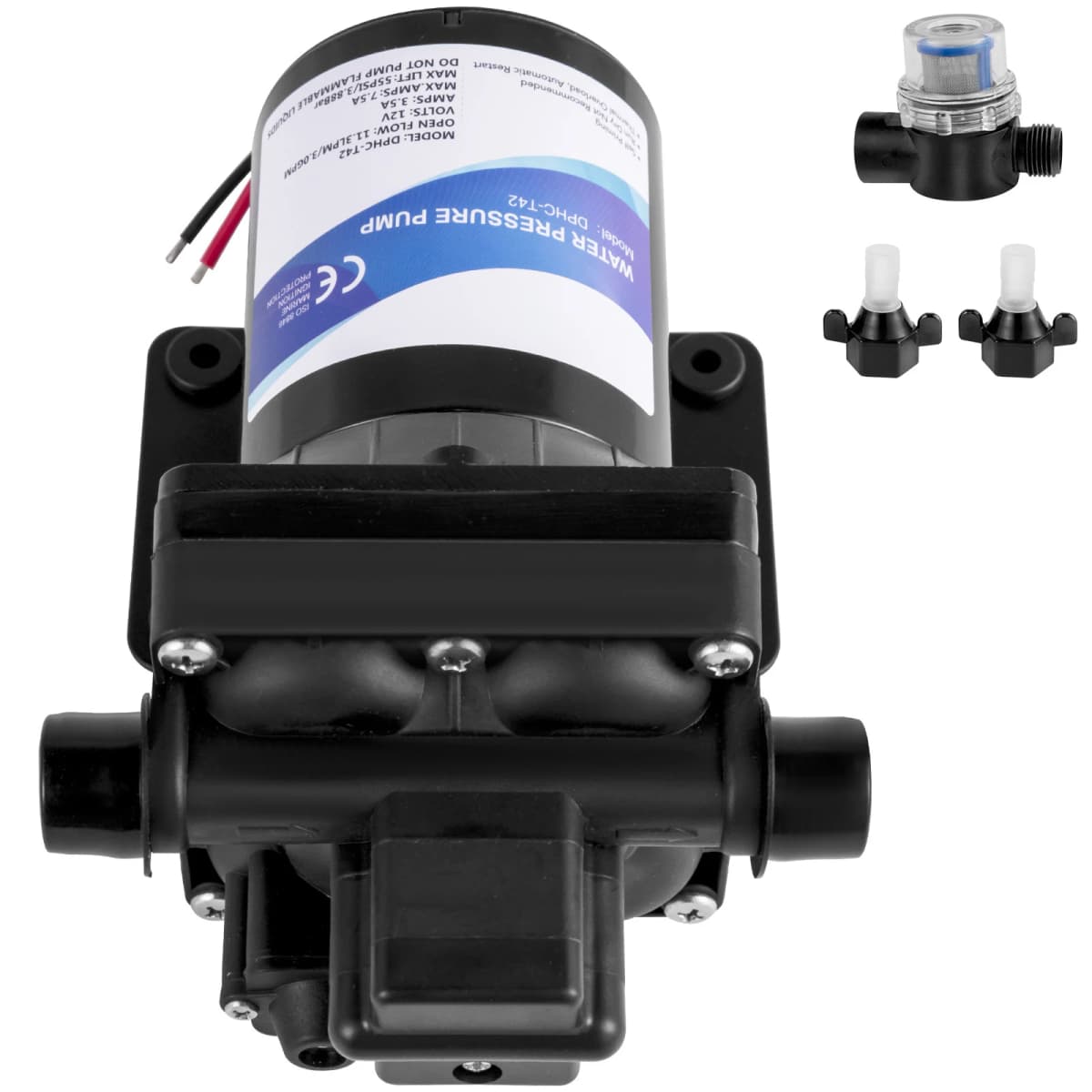 SucceBuy Fresh Water Pump 3 GPM with Pressure Switch 45PSI Detachable Strainer 12V Diaphragm Pump for RV Camper Marine Boat Lawn
