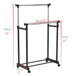 Dresses stand with 2 height adjustable dresses bars, coat rack stand on castors, rolling wardrobe trolley