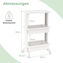 Storage trolley with castors for kitchen, bathroom, office, 45x30x81 cm