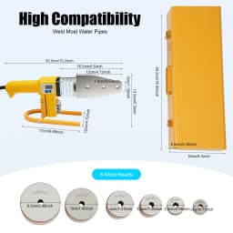 800W Corded Electric Pipe Welding Machine with 6 Mold Heads LED Display Screen for PPR, PPC, PE Materials