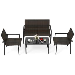 Polyrattan garden furniture set, 4-TLG. Terrace furniture, seating area, seating set for 4 people, garden set incl. 2 Chairs, bench