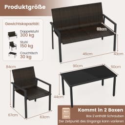 Polyrattan garden furniture set, 4-TLG. Terrace furniture, seating area, seating set for 4 people, garden set incl. 2 Chairs, bench