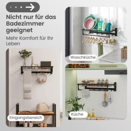 Towel Holder Folding Towel Rack Without Drilling Towel Bar Wall Mounted With 9 Movable Hooks & Shelf Wall Organizer