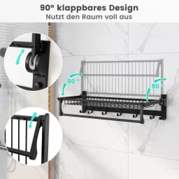 Towel Holder Folding Towel Rack Without Drilling Towel Bar Wall Mounted With 9 Movable Hooks & Shelf Wall Organizer