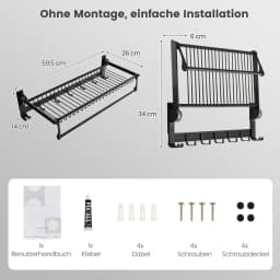 Towel Holder Folding Towel Rack Without Drilling Towel Bar Wall Mounted With 9 Movable Hooks & Shelf Wall Organizer