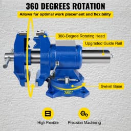 SucceBuy 6'' Jaw Width Bench Vise Double Swivel Rotating Vise Head/Body 360° 30Kn Clamping Force for Clamping Fixing Equipment